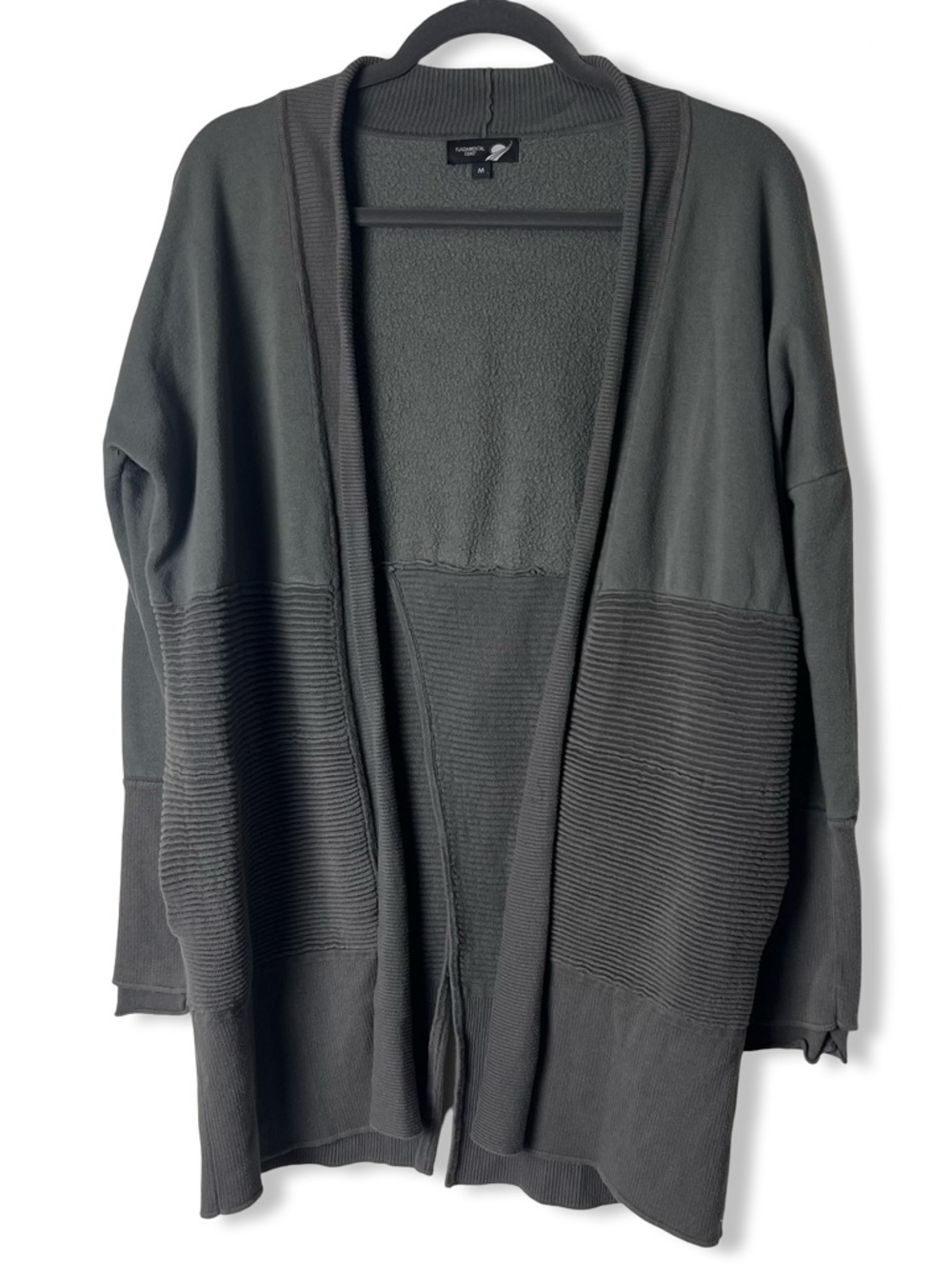 Fundamental Coast Womens Open Front Cardigan Fleece Lined Ribbed Green‎ Sz. M
